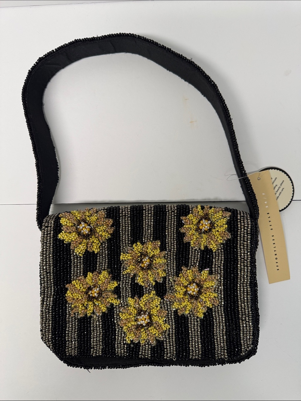 Studio Twelve Beaded Black Sunflower Shoulder Bag